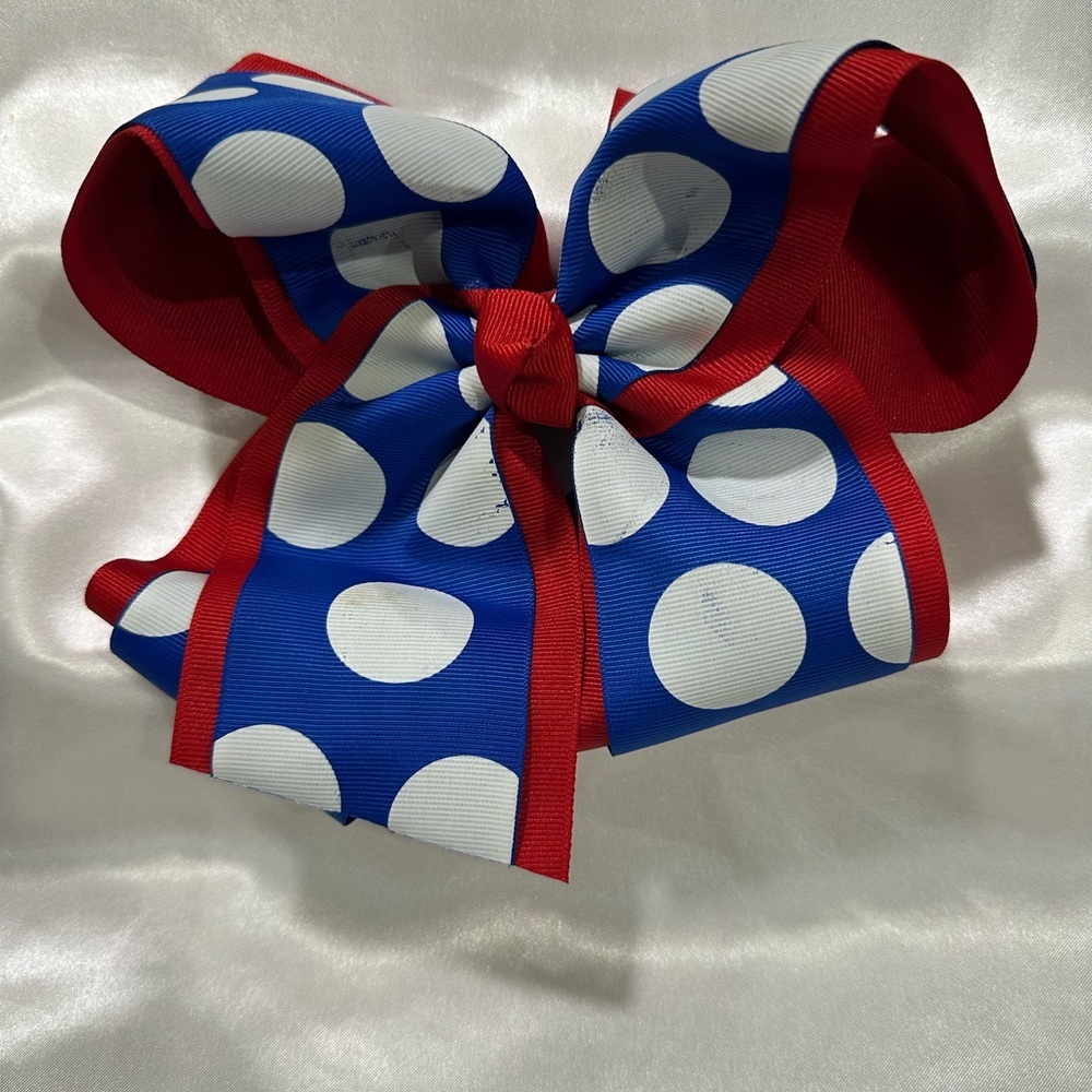 Polka Dot Mega Hair Bow - Blue, White & Red-bundle 2 or more & save on ship